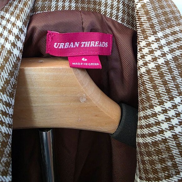 Urban Threads Womens Plaid Blazer Jacket Brown/White S - Picture 6 of 10
